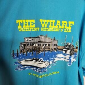 Vintage Single Stitch Best Fruit Loom Size XXL THE WHARF ST. PETE teal Tshirt